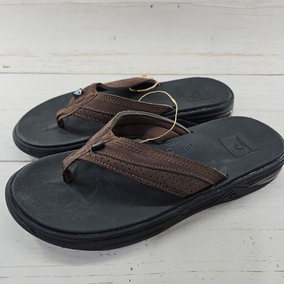 Quiksilver Captain Hydrosquish Mens 8 Brown Black Leather Flip‎ Flops Sandals - Picture 1 of 9